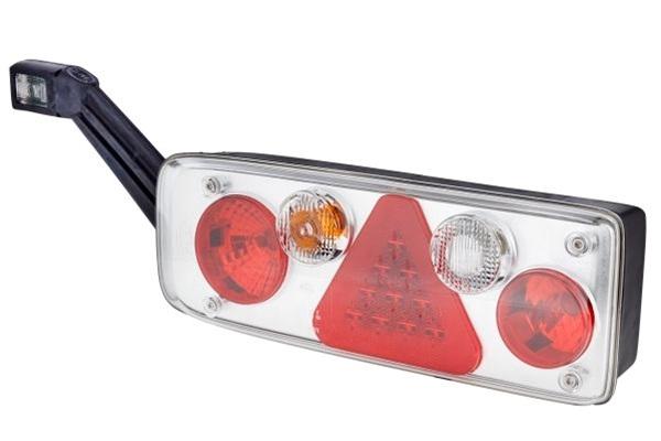 Lampa de semnalizare spate pentru remorcă HELLA, model 2VP 340 940-111, 24V, dimensiuni 370x130 mm, tip bec PY21W și P21W, montare pe partea stângă, culori transparent/roșu.